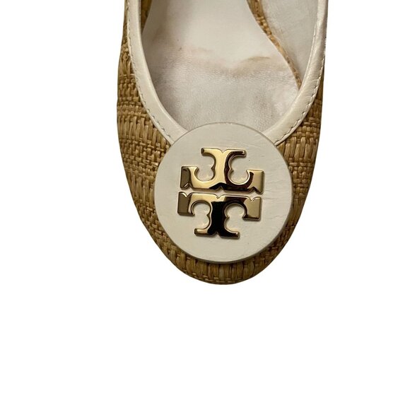 Tory Burch Sally Raffia Straw Pumps Wedge Sole Logo Women's 7.5M Beige - Picture 5 of 10